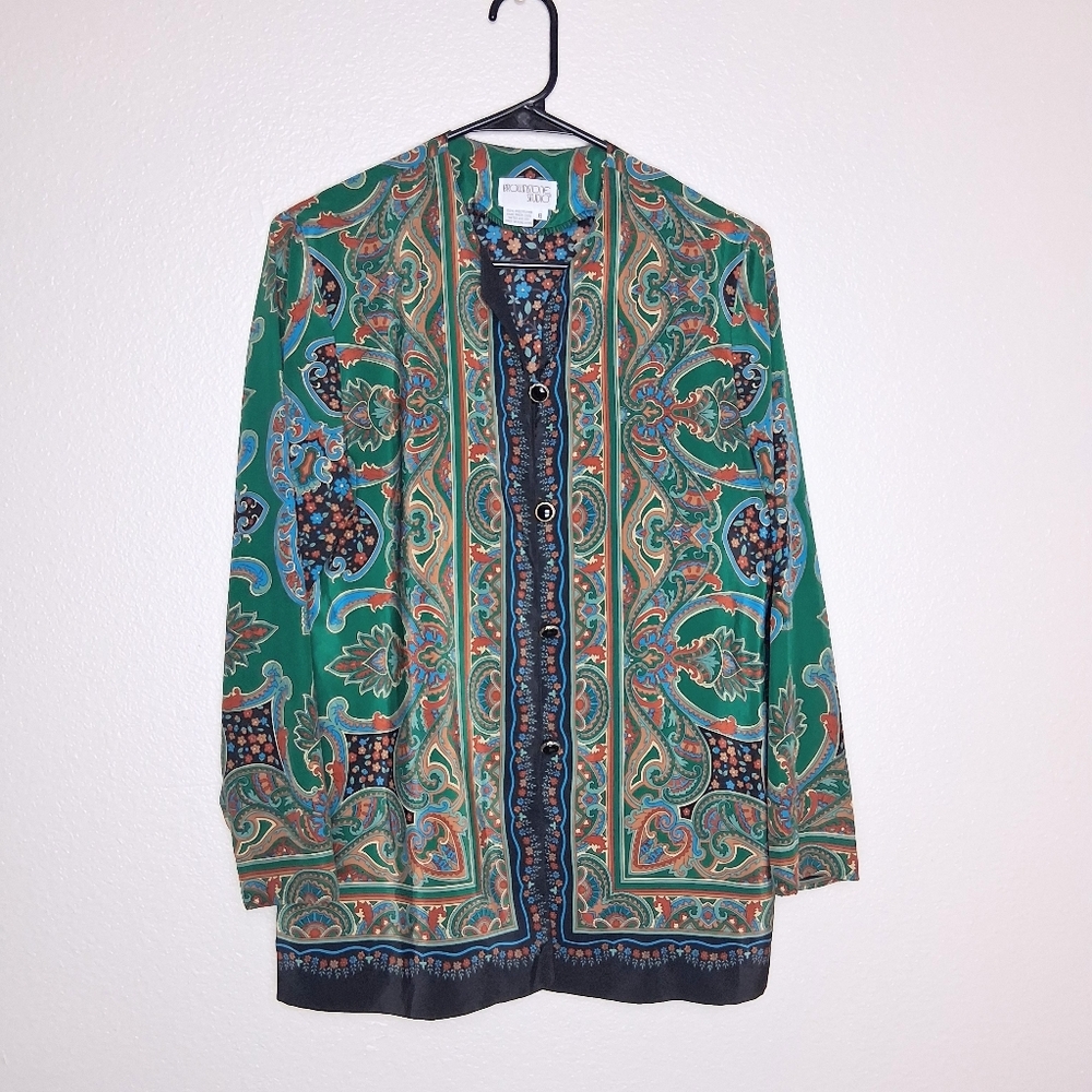 Womens Vintage Asian Inspired Long Sleeve Button Up Size 8
